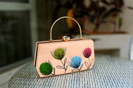 Four Flowers Boho Art Hand Painted Clutch