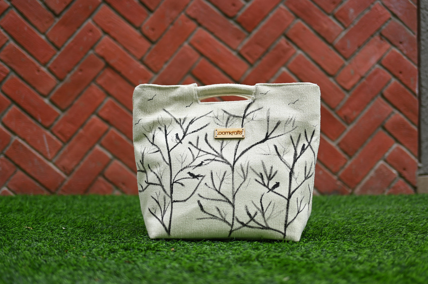 Black tree & Birds Hand Painted Bag