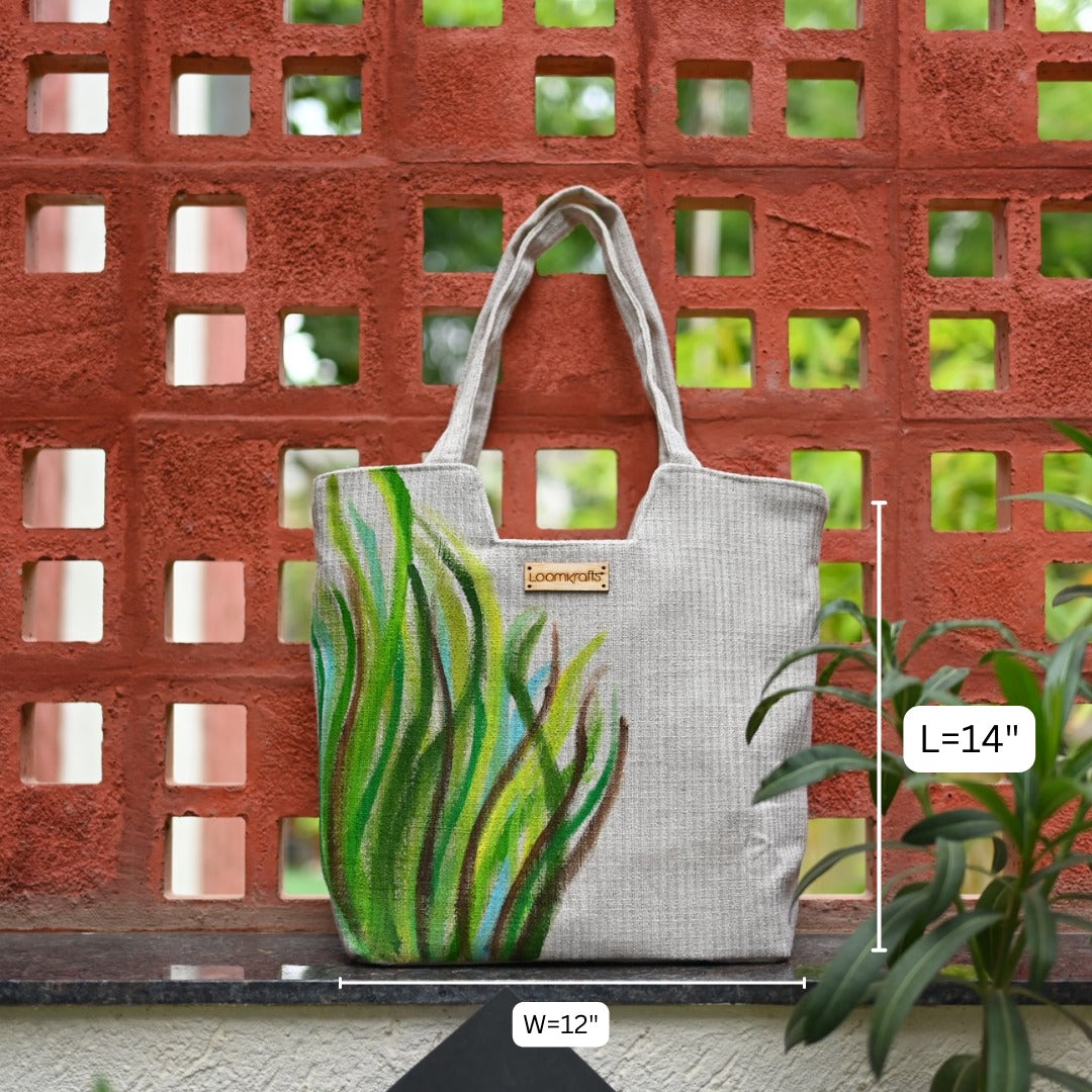 Leafy Waves Hand Painted Tote Bag