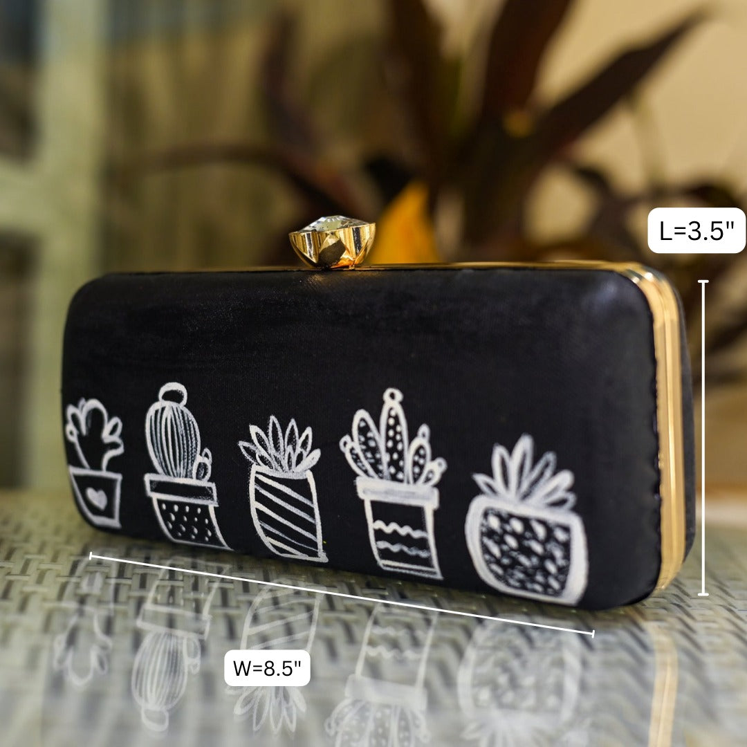 Black Cactus Hand Painted Clutch