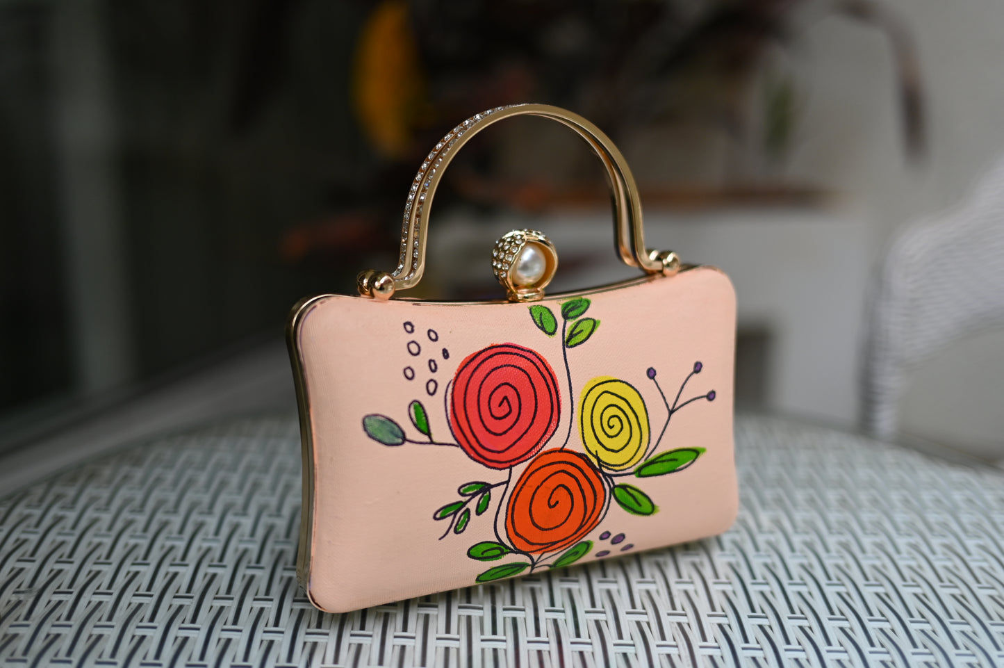 Ring Roses Boho Art Hand Painted Clutch