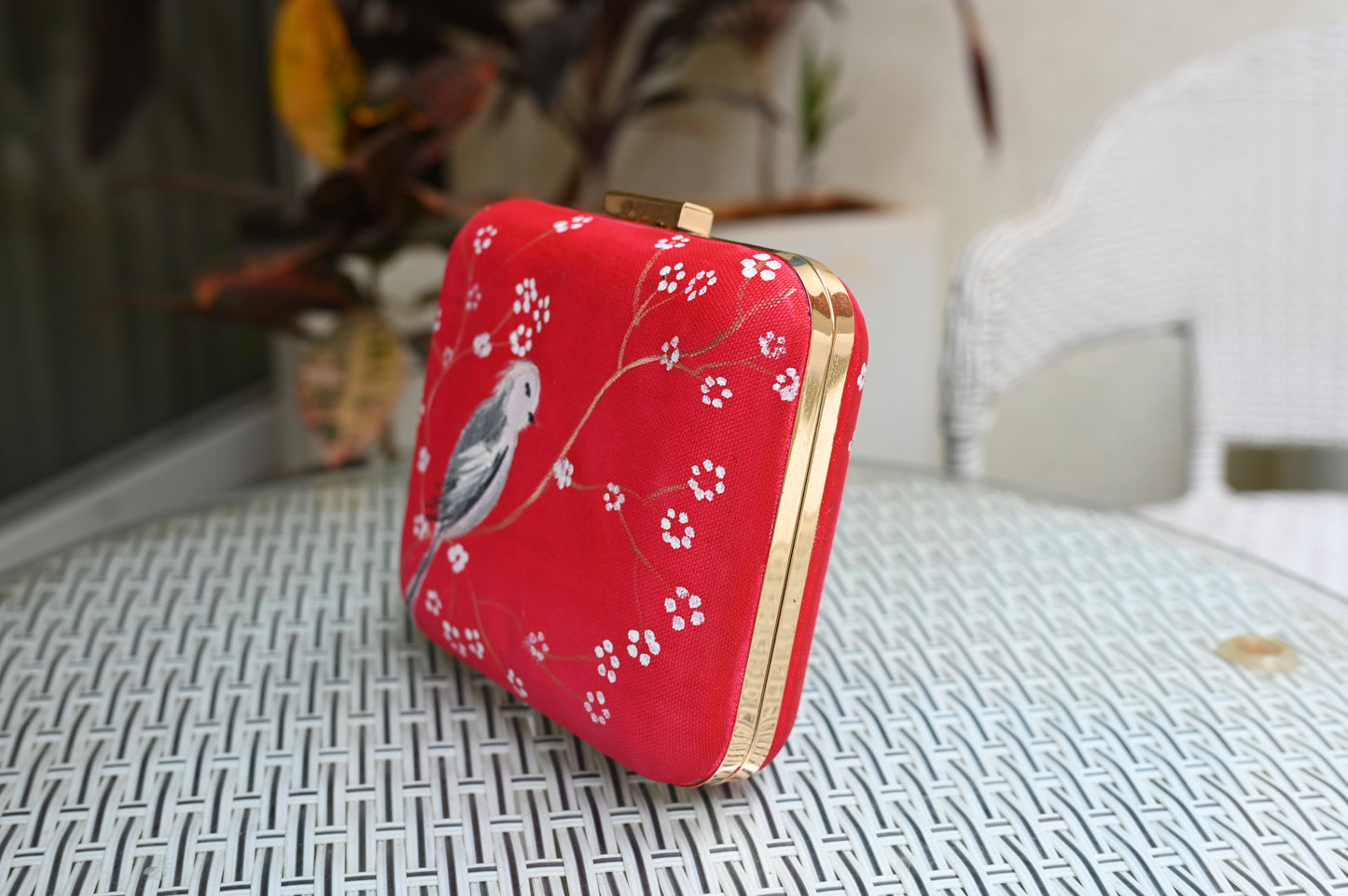 Red Bird Hand Painted Clutch