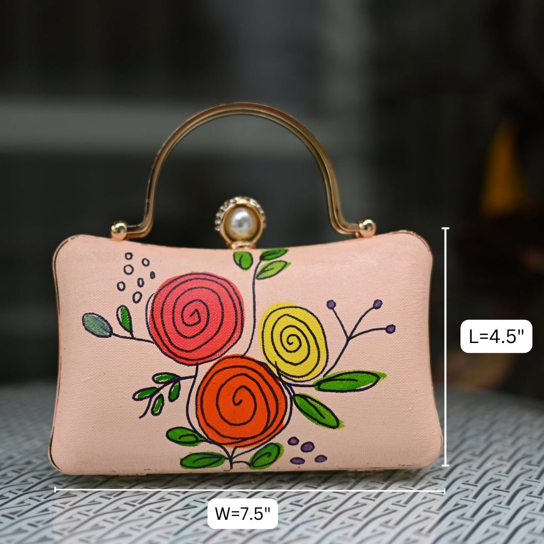 Ring Roses Boho Art Hand Painted Clutch