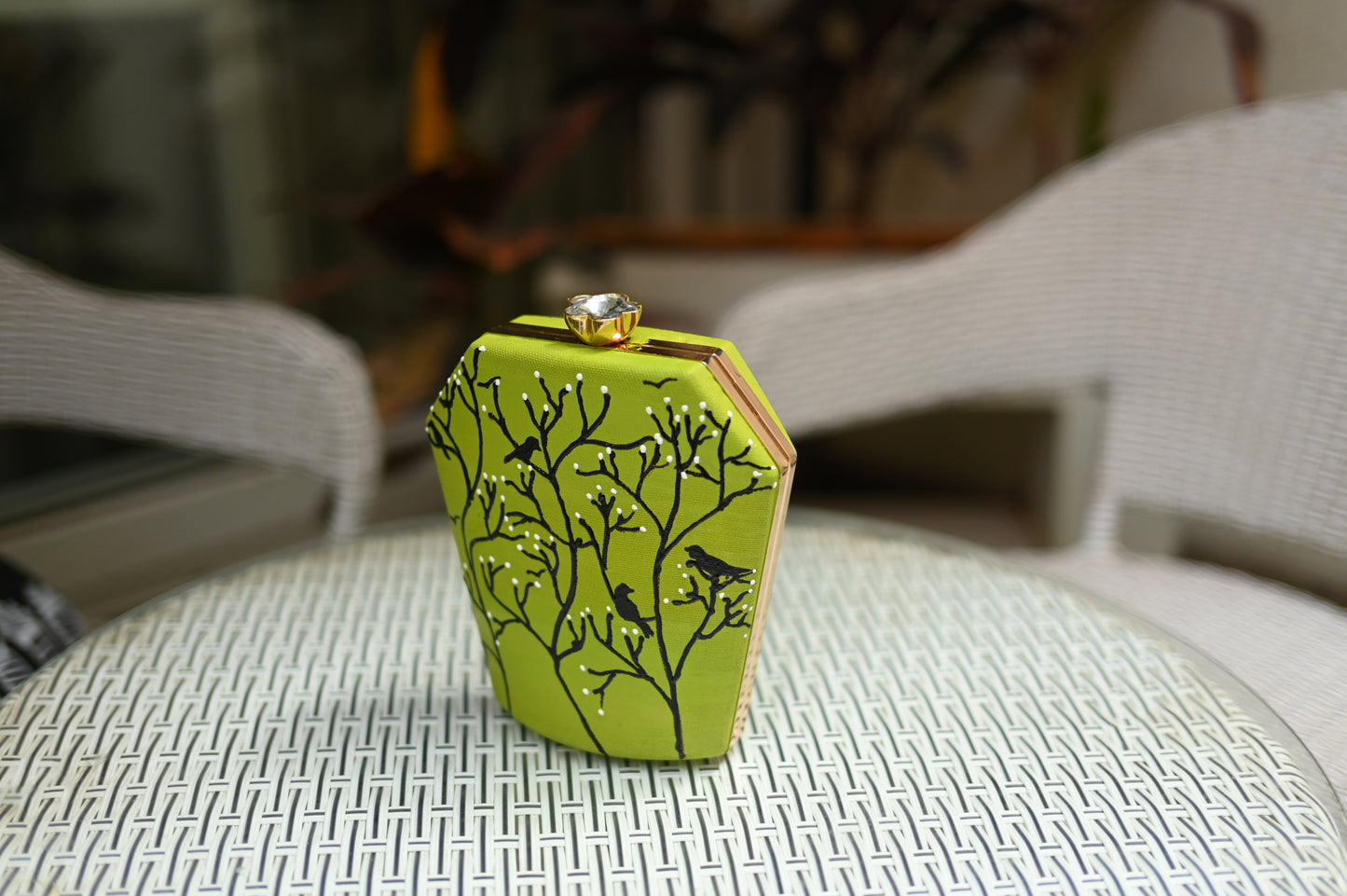 Green Black Tree Hand Painted Clutch