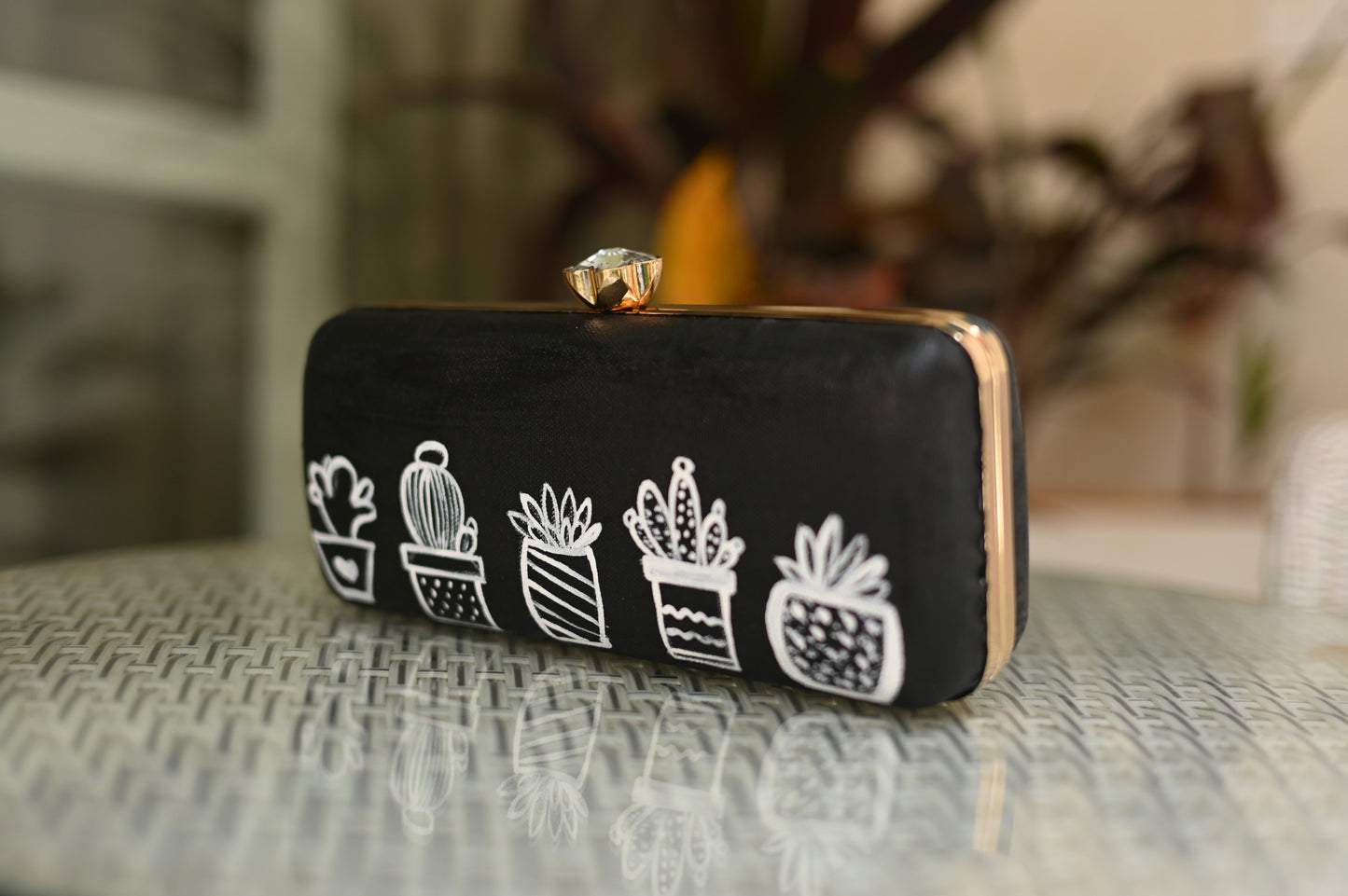 Black Cactus Hand Painted Clutch