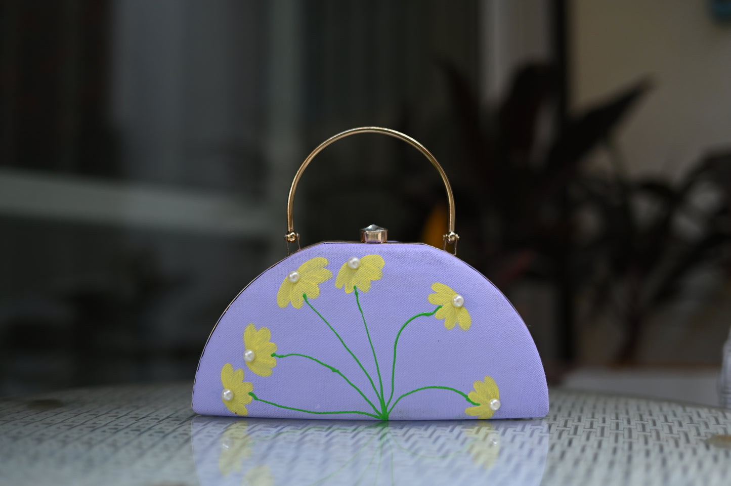 Pearl Flowers Hand Painted Clutch