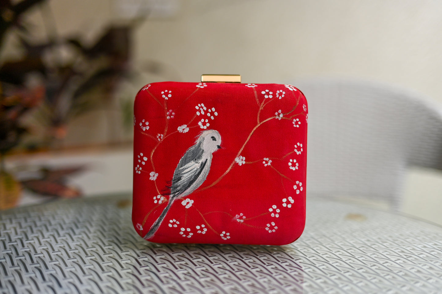 Red Bird Hand Painted Clutch