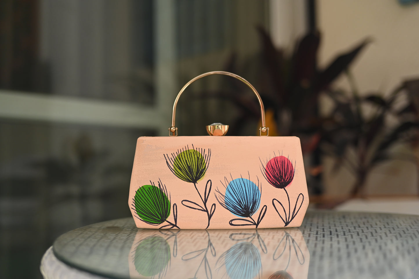 Four Flowers Boho Art Hand Painted Clutch