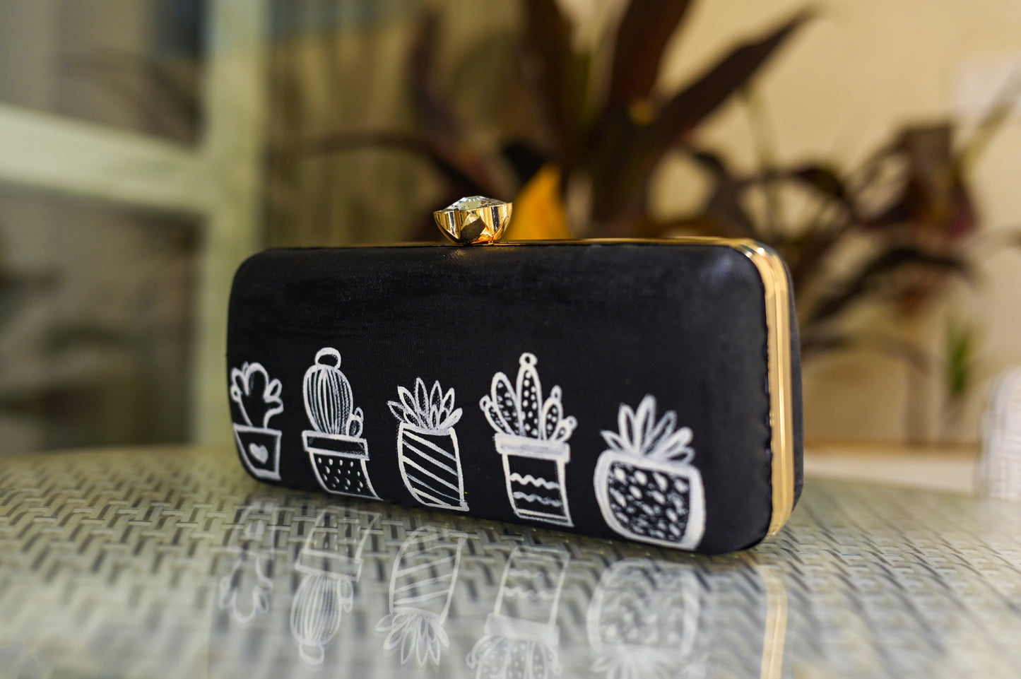 Black Cactus Hand Painted Clutch