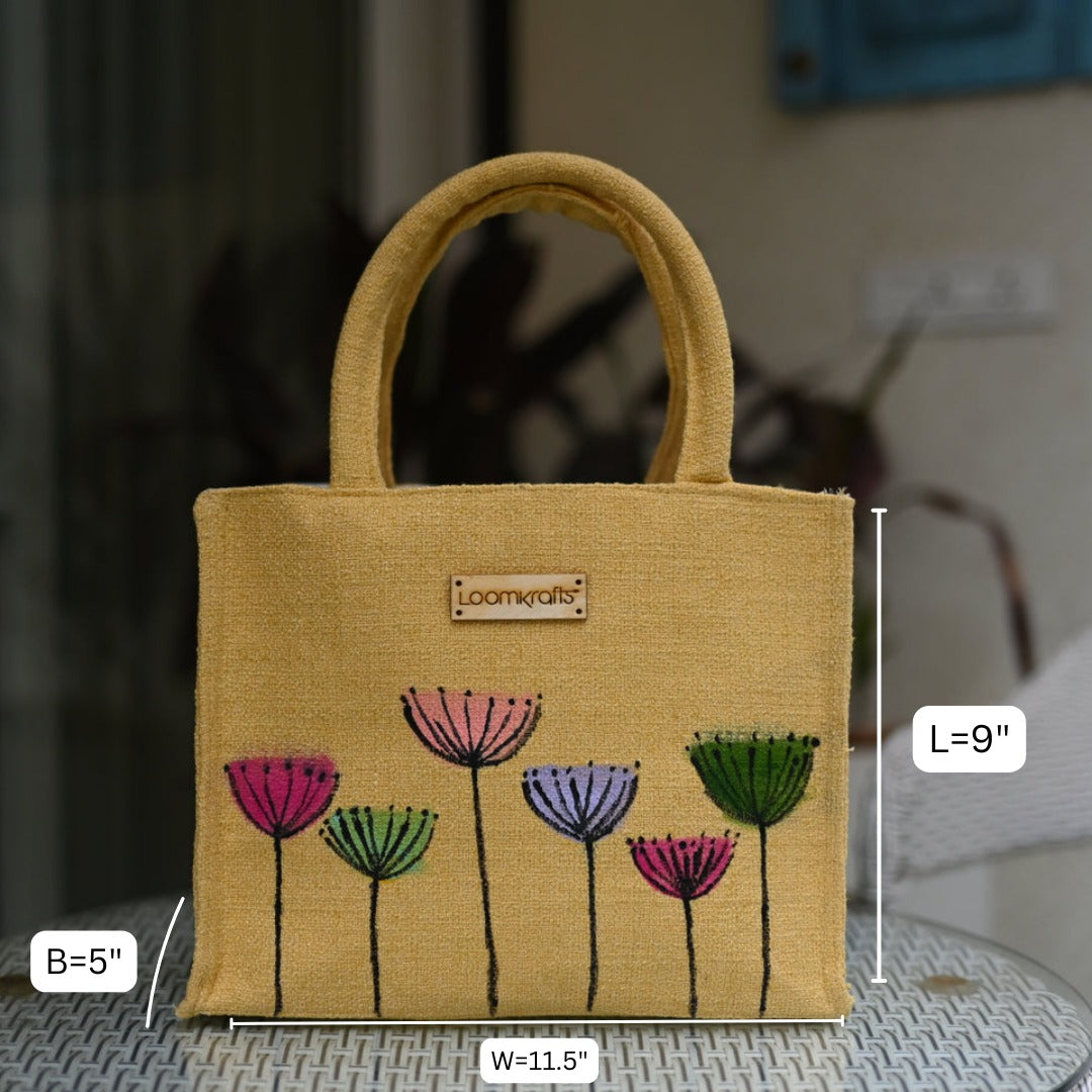 Multi Color Flowers Hand Painted Handbag