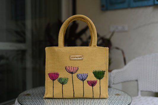 Multi Color Flowers Hand Painted Handbag