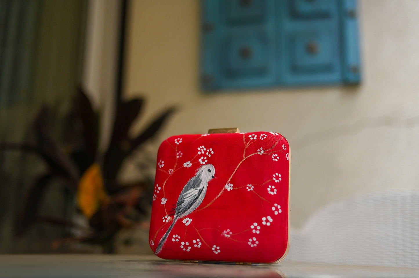 Red Bird Hand Painted Clutch