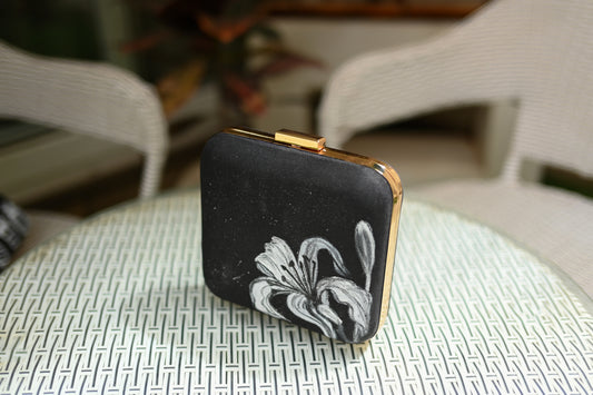 Black & White Lily Hand Painted Clutch