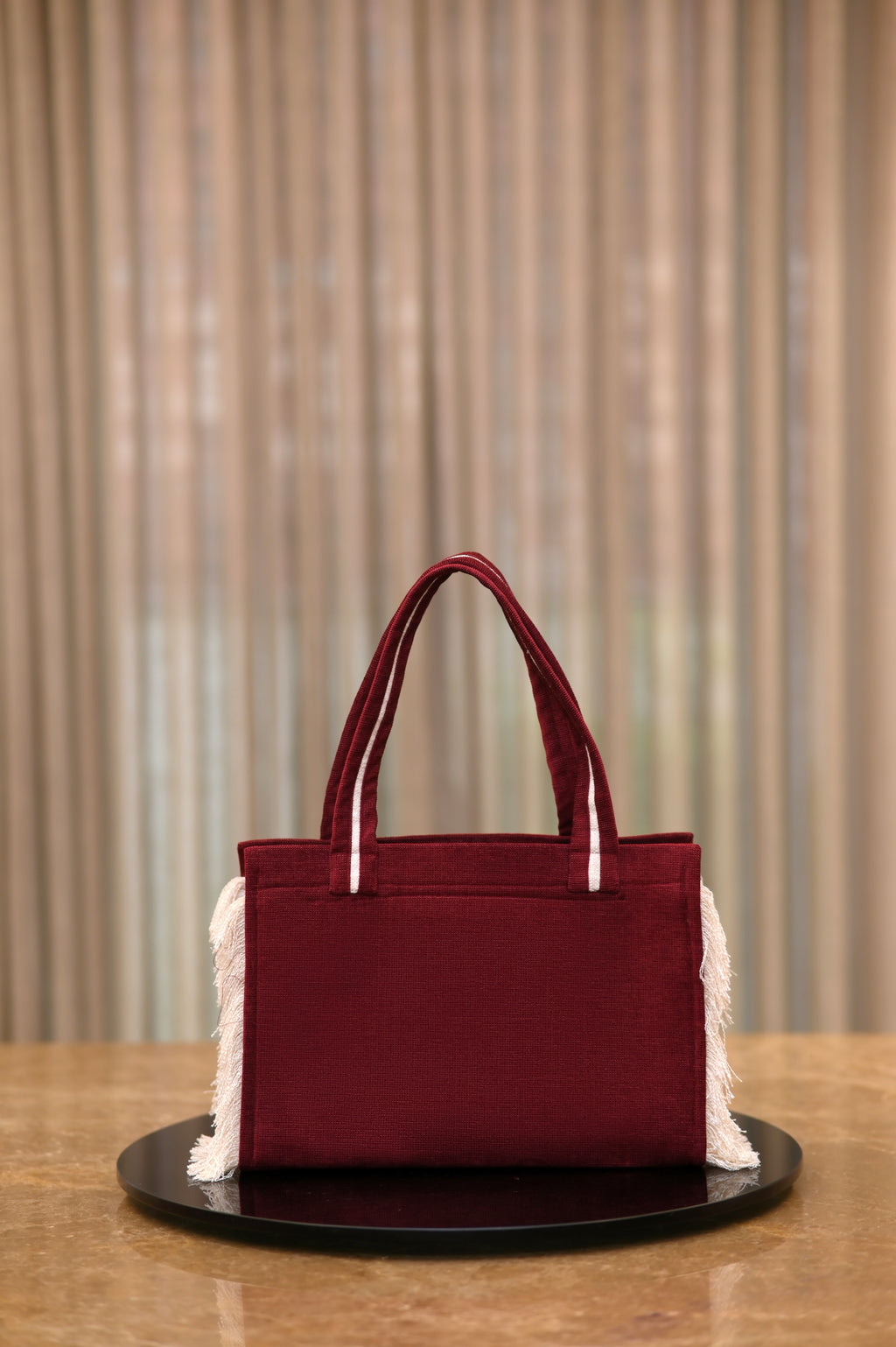 Maroon Lady with Flowered Cap tote