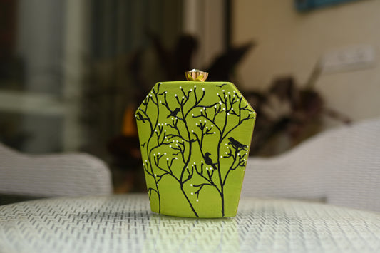 Green Black Tree Hand Painted Clutch