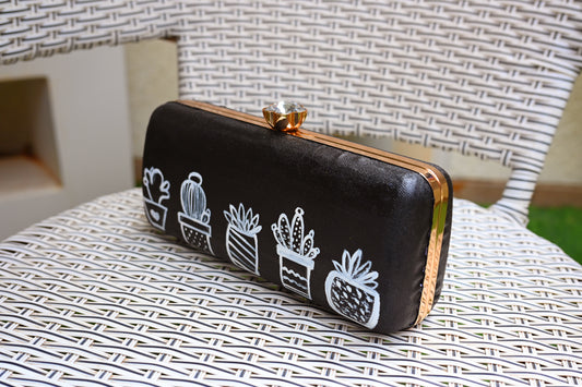 Black Cactus Hand Painted Clutch